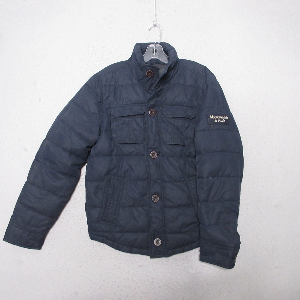 Abercrombie & Fitch Puffer Jacket Men Navy Blue Quilted Button Front Utility Y2K